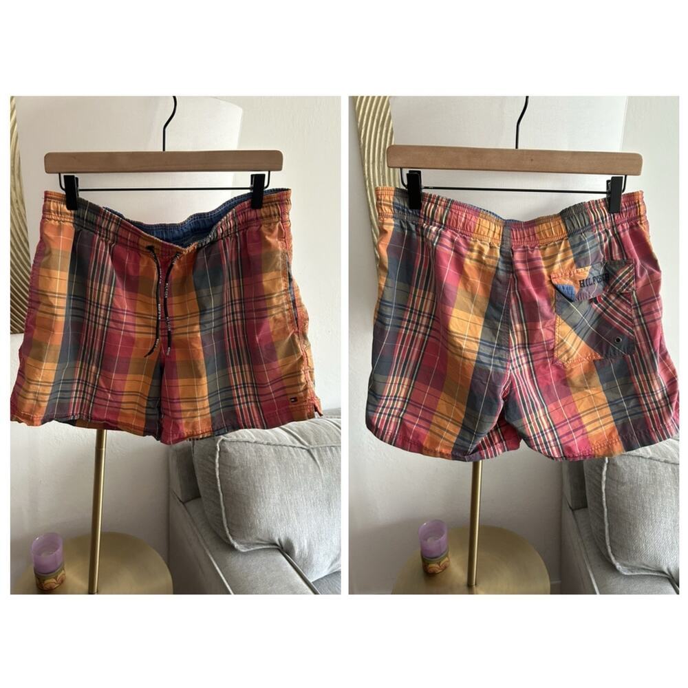 Tommy Hilfiger 90’s  Y2K  Plaid  Swim Trunks  M Cotton Beach Summer